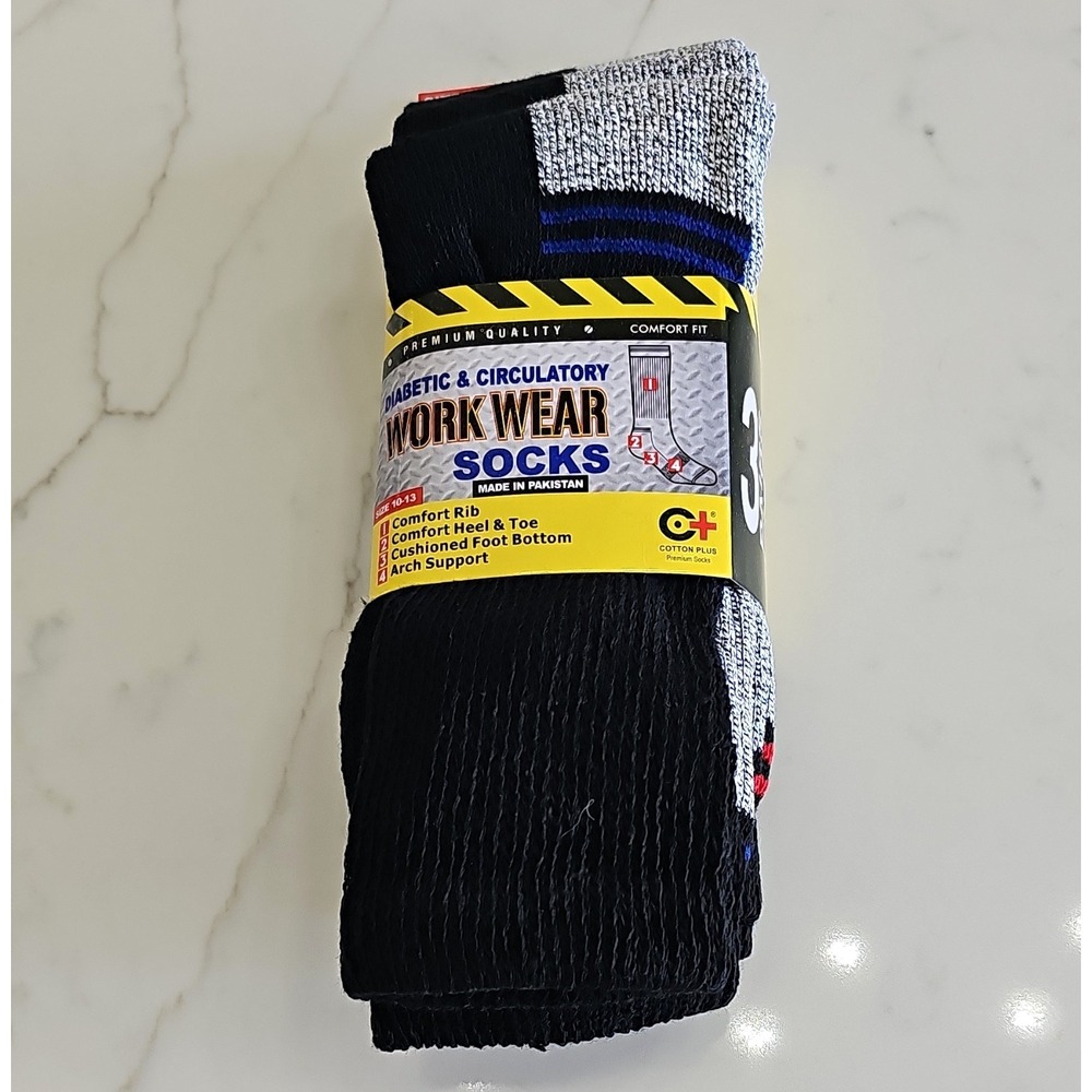 Cotton Plus Diabetic Circulatory Work Socks Cushioned Arch 3 Pairs 10-13